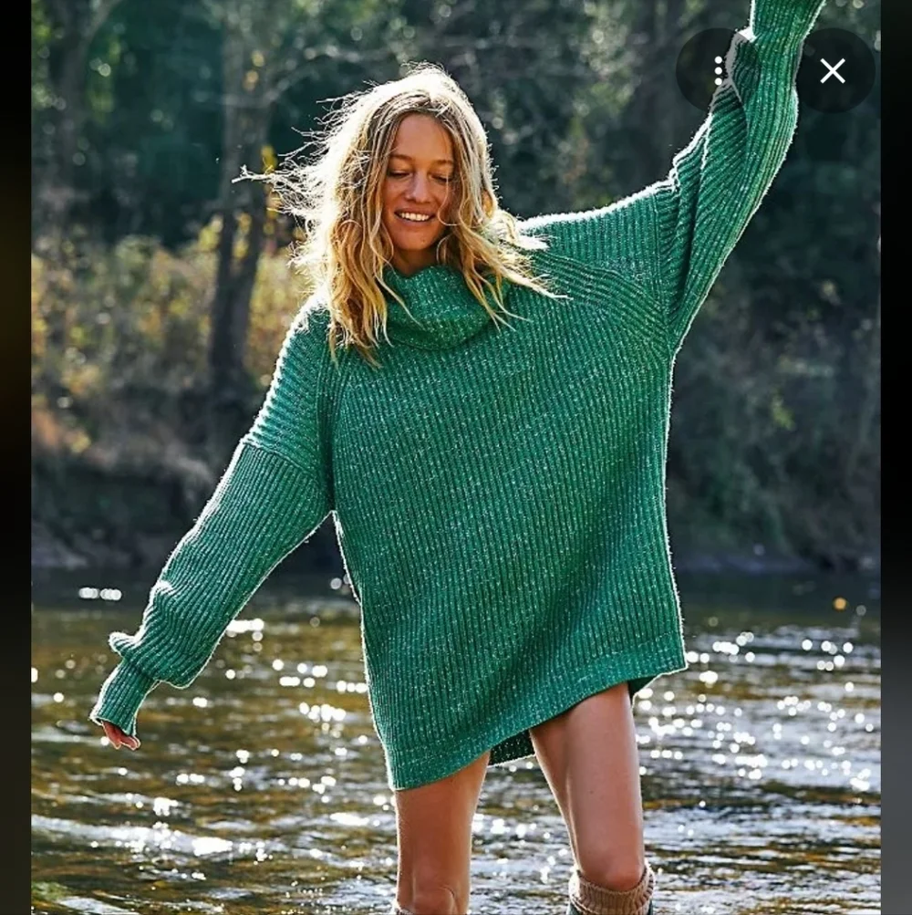Free People Leo Turtleneck Cowl Neck Knit Sweater Tunic Oversized